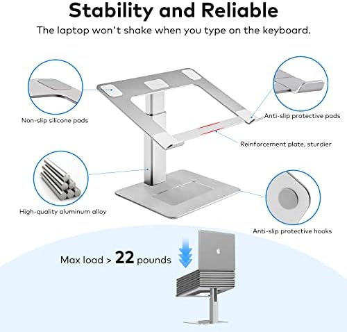 Laptop Stand for Desk, Ergonomic Aluminum Laptop Stand Adjustable Height from 7-15", Sitting and Standing Laptop Riser for 10-17" Notebook
