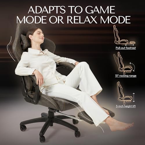 Dowinx Gaming Chair Big and Tall, Ergonomic PC Gaming Chair with Footrest & Massage, Racing Style Reclining Computer Chair for Adults, 400LBS Capacity - Heavy Duty Gamer Chair (Brown)