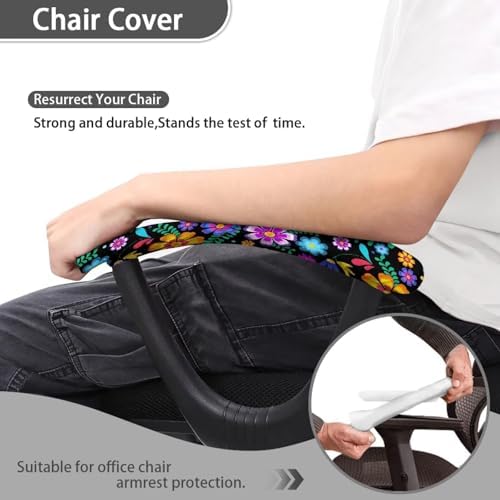 Boho Floral Print Chair Arms Protector Flowers Print Office Seat Hand Rest Protector with Elastic Edge, Stretchable Skin Friendly Computer Chair Desk Chair Arms Covers, 2 Pack