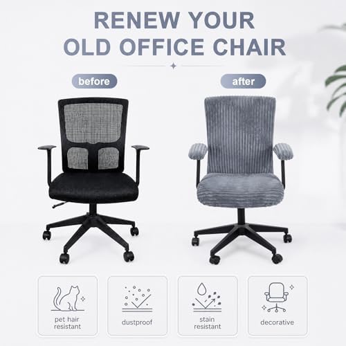 Tallew 4 Pieces Office Chair Covers Set Desk Computer, Dark Grey