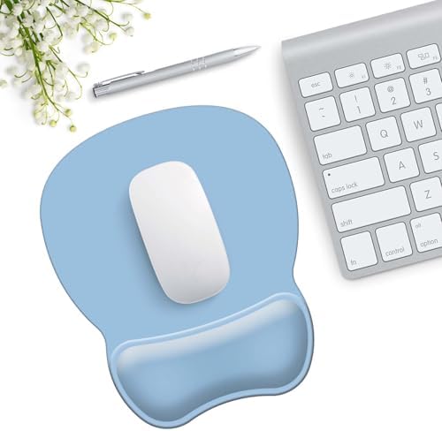 Mouse Pad with Support, Ergonomic Mouse Pad with Gel Wrist Rest, Comfortable Mousepad with Soft Wrist Support Surface and Non-Slip PU Base for Home Office Working Studying (04 Blue)