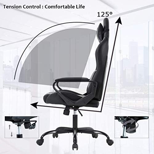 Grey Gaming Chair PC Office Chair, High Back Computer Chair Gaming Chairs for Adults, Ergonomic Desk Chair Office Gaming Chair with Wheels, Reclining Gamer Chair, Adjustable Headrest Lumbar Support
