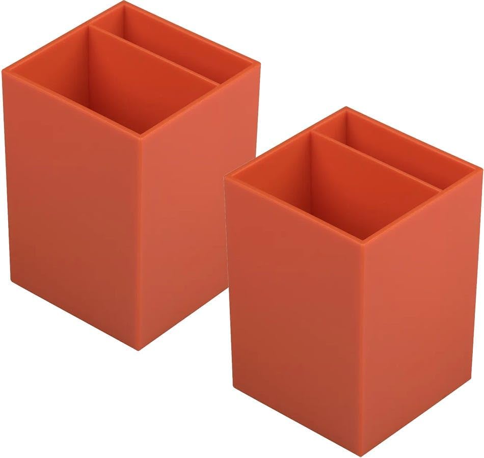 JAM PAPER Plastic Pen Holders - Orange Desktop Pencil Cups - 2/Pack