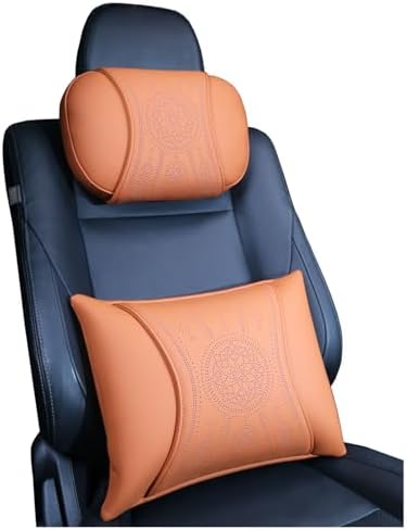 Neck & Back Support Pillow Set for Car & Office Chair - Prosperity & Luck Dreamcatcher - Orthopedic Lumbar & Cervical Pillow for Pain Relief &Posture Correction (Neck & Back Pillows (Cognac Brown))