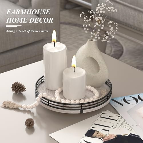 AMH 9-Inch Rustic Whitewashed Wooden Lazy Susan Organizer