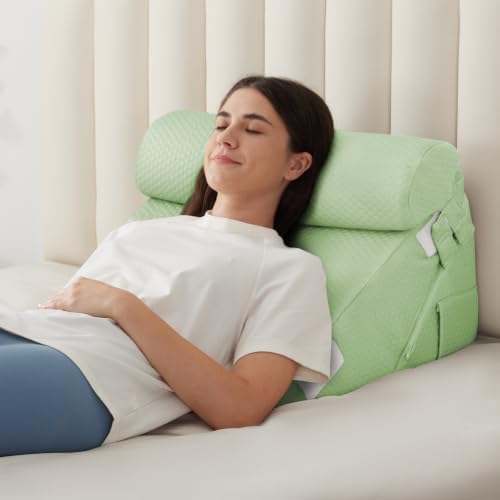 BIEEZZK Wedge Pillow Set for After Surgery, Wedge Pillow for Acid Reflux, Bed Wedge Pillow with Adjustable 9&12inch for Headboard,Sleeping, Orthopedic Memory Foam for Neck&Back Support, Green