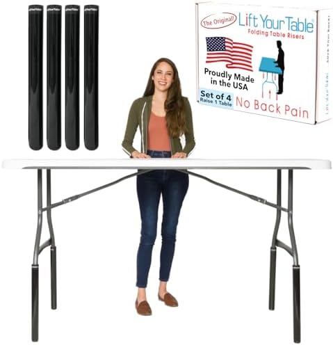 Lift Your Table® Folding Table Risers - Bar Height (Non-Slip Foot) - Made in the USA, Heavy Duty, Sturdy, Portable, Easy-to-Use Extensions Raise Bent Leg Folding Tables (Set of 4)