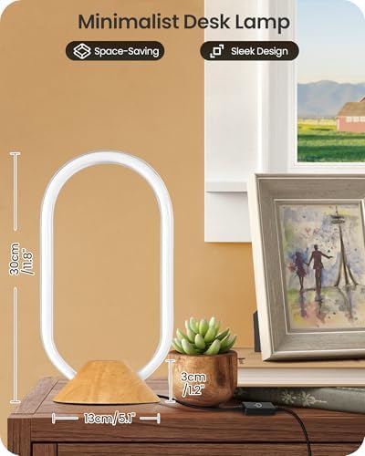 Modern LED Table Lamp, Bedside Lamp with Oval Design, 3 Color Temperatures, Adjustable Brightness, 360° Lighting, Unique Desk Lamp for Bedroom, Living Room, Study, Office, Natural M64TL05