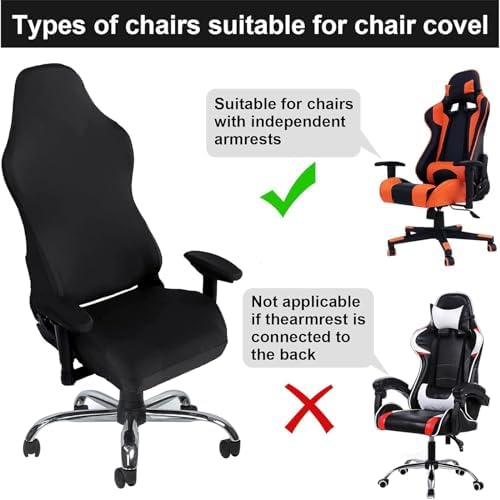 Gaming Chair Cover, Ergonomic Office Computer Game Chair Slipcovers, Stretchy Polyester Covers, 4pc/Set with Armrest Covers/Back/Seat Cover for Reclining Racing Gaming Chair Black