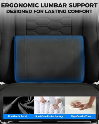 LUCKRACER Gaming Chair with Footrest and Pocket Spring Cushion, 90°-155° Reclining Ergonomic Computer Chair, 4" Height Adjustable, Lumbar Support, SGS Class 3 Gas Lift, Black