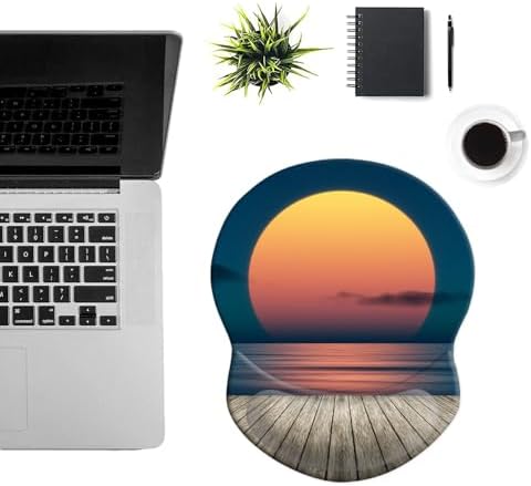 Mouse Pad with Gel Wrist Support and Non-Slip Base - Pain Relief Ergonomic Wrist Rest Mouse Pad for Working & Gaming, Home & Office Desk Accessories (Sunset Over The Sea)