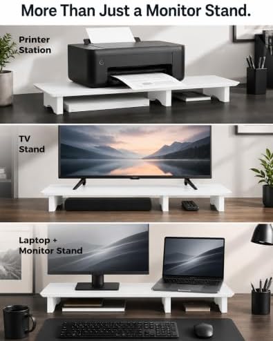 Aothia 43 in White Dual Monitor Stand, Monitor Riser for Desk, Solid Wood