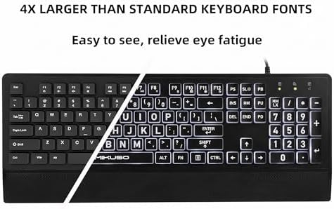 Large Print Backlit Keyboard, Wired USB for Seniors & Low Vision