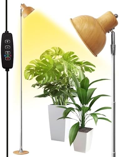 yadoker Plant Grow Light for Indoor Plant, Aluminum Wood Grain LED Grow Light,Elevating Plant Lamp,Height Adjustable,Automatic Timer with 8/12/18Hours,10-Level Brightness,Ideal for Large Plant Grow