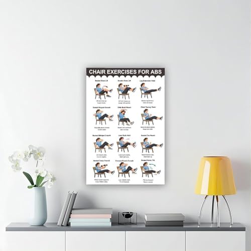 Chair Exercises for Abs Seated Core Workout Chart Adult Fitness Canvas Poster Wall Art for Living Room Bedroom Decor Unframe 12x18inch