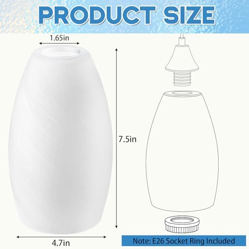 Teenyyou 2 Set Oval Glass Lamp Shade Replacement, White Vortex