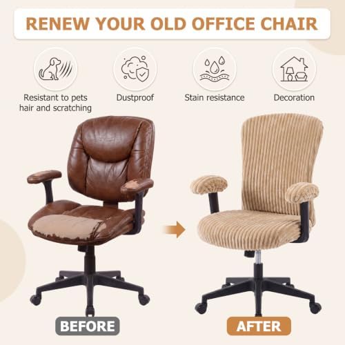 Tallew 4 Pieces Office Chair Covers Set Desk Computer, Khaki