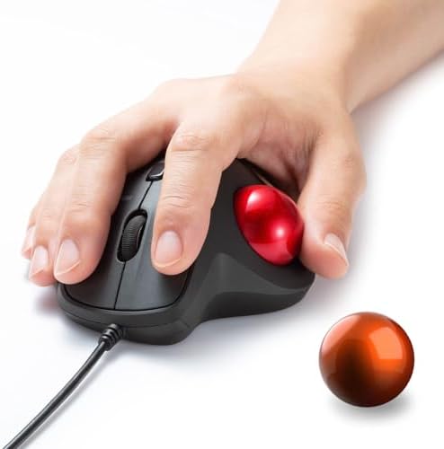 SANWA Wired Ergonomic Trackball Mouse GMATB128BK + Orange 34mm Replacement Ball Bundle Set, Silent Click Rollerball Mouse, 600/800/1200/1600 DPI, Compatible with Mac, Laptop, PC, Windows, macOS