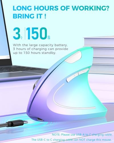 Lekvey Ergonomic Mouse, Rechargeable Vertical Wireless Mouse, Green Purple