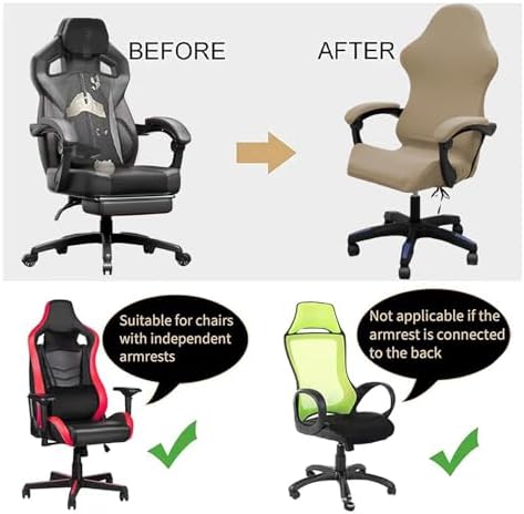 Gaming Chair Cover Set with Armrest Covers, Stretch Ruffled Slipcover for Racing Office Computer Reclining Chairs (Khaki)
