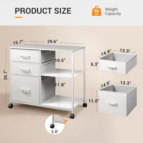 DEVAISE 3 Drawer Mobile File Cabinet, Fabric Lateral Filing Cabinet