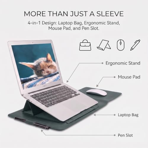 14 Inch Laptop Sleeve Case Leather Bag with Stand for Mac Book Pro