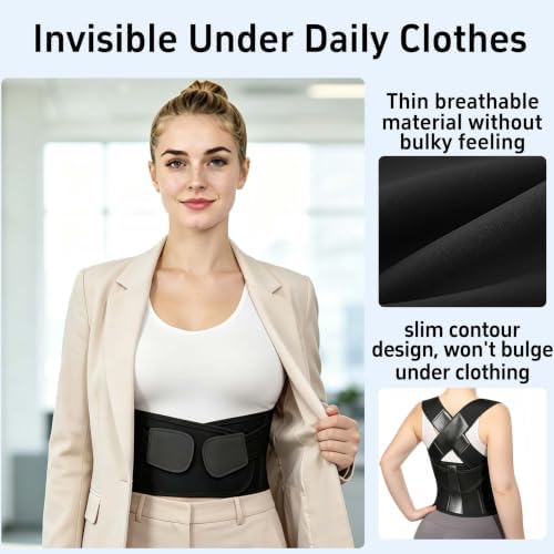 Posture Corrector for Women and Men Plus Size Full Back Support Brace Straightener Scoliosis Spine Upper Back Pain Relief Adjustable Shoulder Instant Posture Corrector with Hunchback (Black, X-Large)