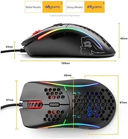 GLORIOUS Model D Wired Gaming Mouse - 68g Superlight Honeycomb Design, RGB, Ergonomic, Pixart 3360 Sensor, Omron Switches, PTFE Feet, 6 Buttons - Glossy White