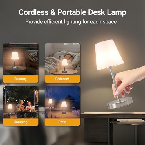 1 Pack Cordless Table Lamp Rechargeable, 10000 mAh Portable LED Battery Operated Lamp with Remote Control, 10 Colors Dimmable Touch Desk Light with Timer for Bedside Night Light Outdoor Patio Camping