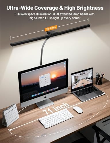 32.8'' Wide LED Desk Lam for Home Office, Computer Desk Lamp with Clamp