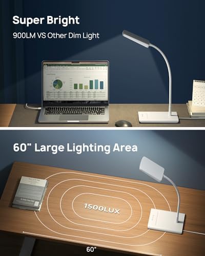 TROND Desk Lamp, Dimmable Eye-Caring Table Lamp, Memory Function, White