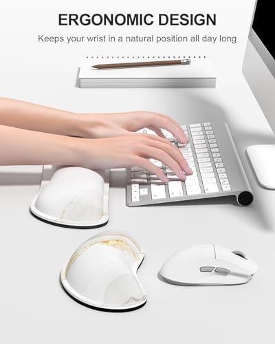 Auhoahsil Large Mouse Pad with Wrist Rests for Keyboard & Mouse, Thick Soft Ergonomic Memory Foam Wrist Supports, Big & Long Desk Mat 35.5 x 15.7 in, for Office Gaming Computer, White Gold Marble