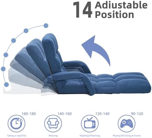 Adjustable Floor Gaming Chair with Footrest, 14-Position Backrest