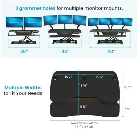 VERSADESK PowerPro Elite 48” x 24” Electric Sit-to-Stand Desk Converter w/Keyboard Tray for Home or Office | USB Charging Port | Supports Multiple Monitors | Lifts 80 lbs. - Black