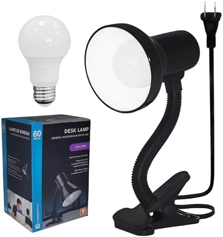 Xtricity LED Clip on Desk Lamp with 360° Flexible Gooseneck, Reading Light for Bed Headboard– A19 Bulb Included, 120V, On/Off Switch, 10.25” Height Table Lamp with Black Finish (2 Pack)