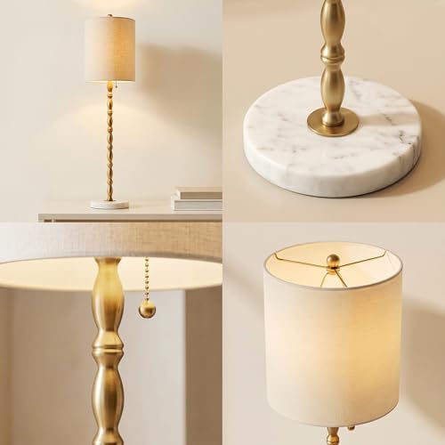 Buffet Lamps Set of 2, 28.5”H Modern Luxury Lamps with Marble Base, Brass Finish and Linen Shade, UL Certified – Elegant Lighting for a Warm Atmosphere in Entryway, Living or Dining Room