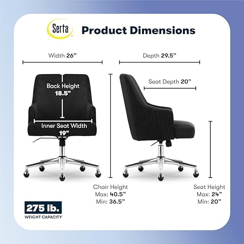 Serta Modern Vanity Chair with Chrome Base, Mid-Back Soft Velvet Desk Chair