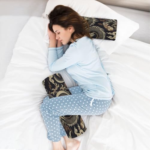 Dragon Japanese Neck Roll Pillow - Extra Dense Memory Foam Round Cylinder Bolster for Cervical Support, Spondylosis, Neck Pain Relief