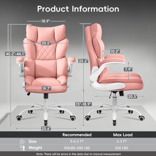 Vonesse Office Chair, Desk Chair with Flip-up Armrests, Gaming Chair with Double-Layered Soft Backrest,PU Leather Computer Executive Chair with Breathable Seat Cushion (Pink)