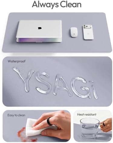 YSAGi Leather Desk Pad Protector, Office Desk Mat, Large Mouse Pad, Non-Slip PU Leather Desk Blotter, Laptop Desk Pad, Waterproof Desk Writing Pad for Office and Home (Soft Lavender,47.2" x 23.6")