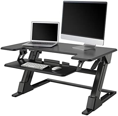 Realspace® P20 Standing Desk Converter With USB And Keyboard Tray, 19-3/10"H x 35-2/5"W x 23-1/5"D, Black