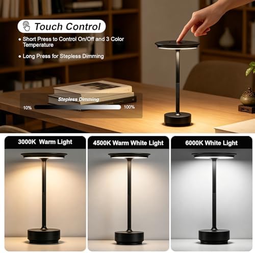 LED Cordless Table Lamp Rechargeable Battery Outdoor Light Black