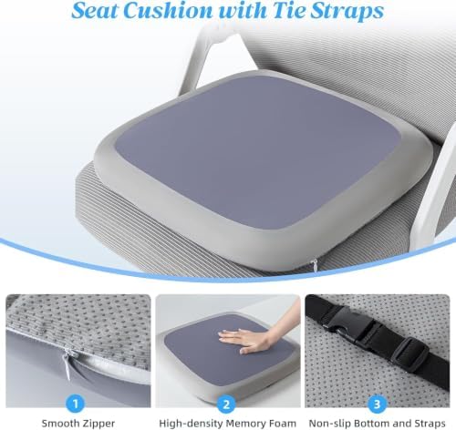 SheRest Office Chair Cushion with Straps, Memory Foam Seat Cushion with Removable Cover, Suitable for Office Chairs, Car Seats, and Airplane Seats, Duplex Gray, X-Large