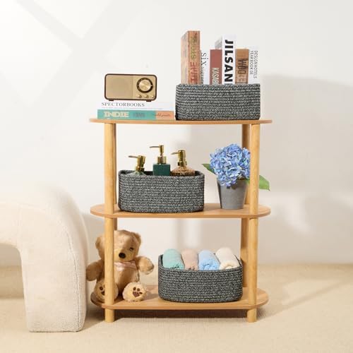 MiniArk Small Storage Baskets for Organizing | Closet Organizer Bins | Shelf Toy Basket | Woven Rope Baskets | Cube Decorative Box | Shallow Basket | 11.5x7.5x4.7” | 3 Packs Dark Gray