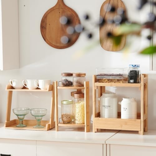 GOBAM Bamboo Makeup & Countertop Organizer, Small - 2 Layer Cosmetics, Lipsticks, Jewelry, Brushes, Hair Accessories & Perfume Organizer for Dresser, Easy Assembly - Natural