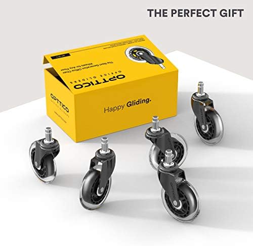 Office Chair Caster Wheels Replacement - Set of 5 Hardwood Floor Chair Wheels - No Chair Mat Needed - 3" Rollerblade Style Heavy Duty Desk Chair Casters with Soft Rubber Wheels, Smooth & Silent