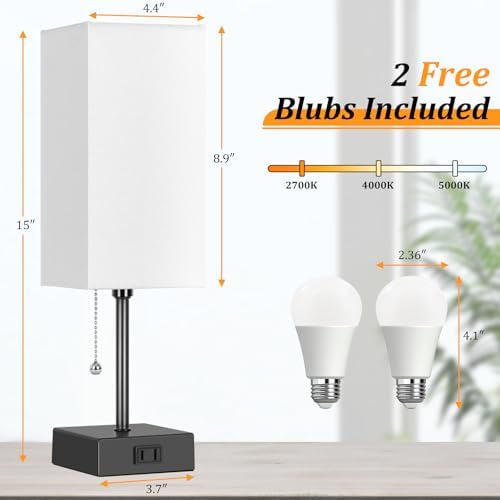 Table Lamp for Bedroom Set of 2,Minimalist Bedside Lamps with AC Outlets