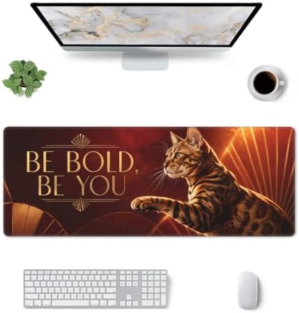 Bengal Cat Gaming Mouse Pad Large Mouse Pad 11.8x31.5 in Red Gold