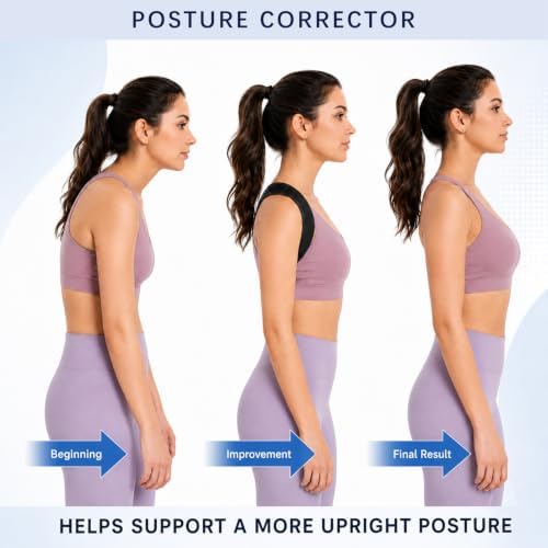 Posture Corrector for Women and Men, Adjustable Upper Back Brace with Shoulder Pads, Back Straightener for Rounded Shoulders & Daily Posture Support (Medium)