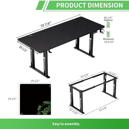 X-Win 71" Electric Standing Desk, 4-Leg Height Adjustable Gaming Desk